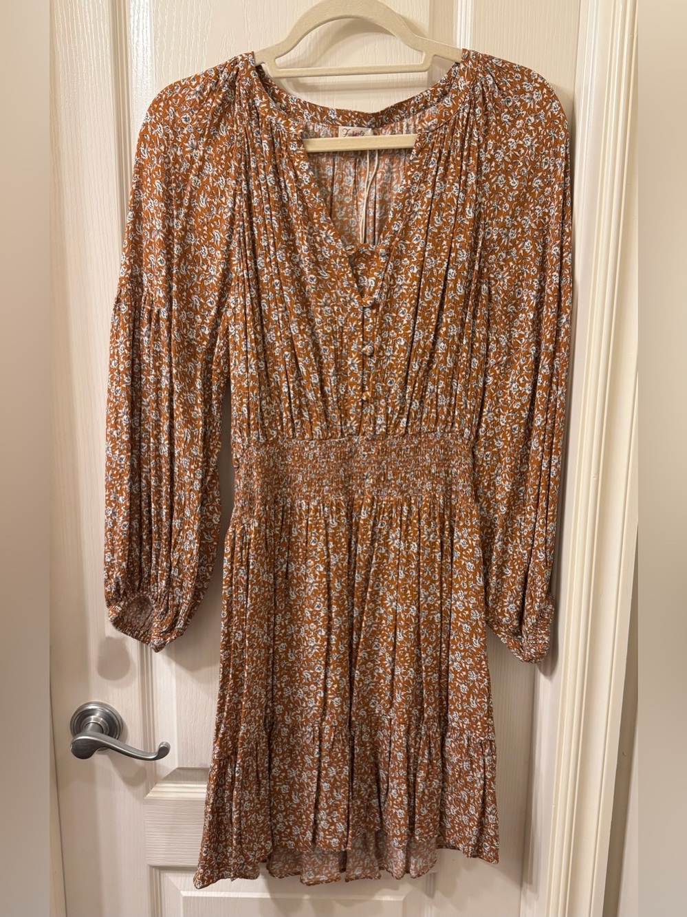 FAHERTY Women’ Floral Smocked Waist Long Sleeve Dress